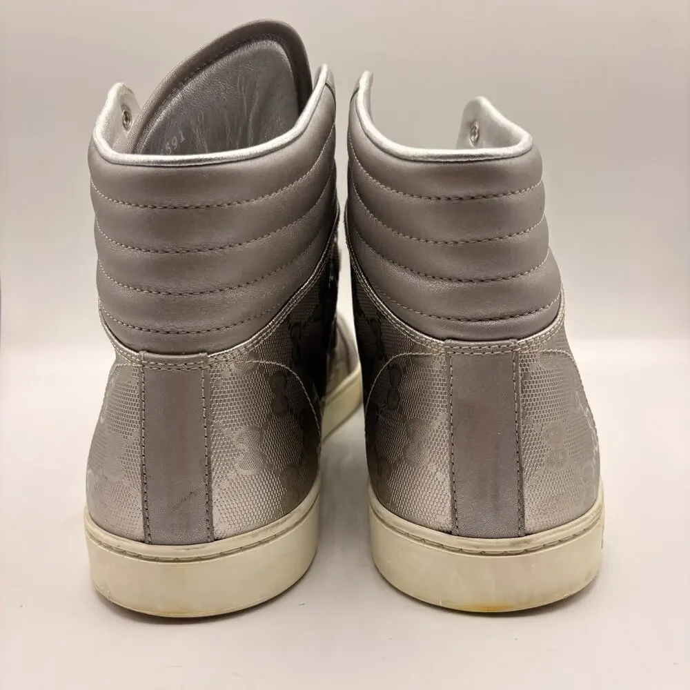 GUCCI Coda Imprime High Top Sneakers Lurex Silver Gray Sz 10G/10.5 US $1245